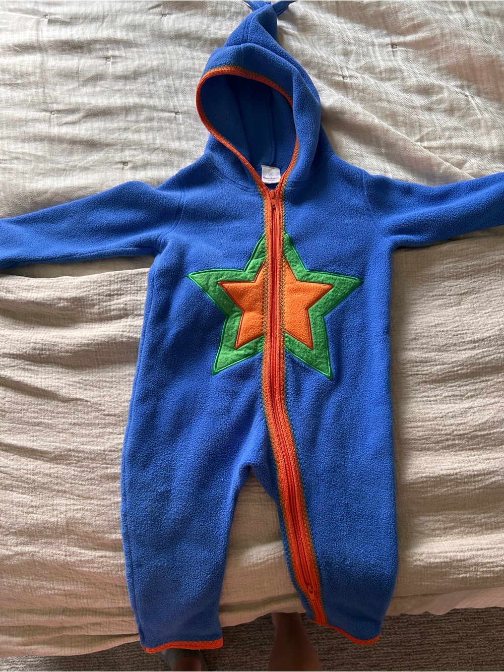 Hanna Andersson Blue Fleece One-Piece with Orange & Green Star
